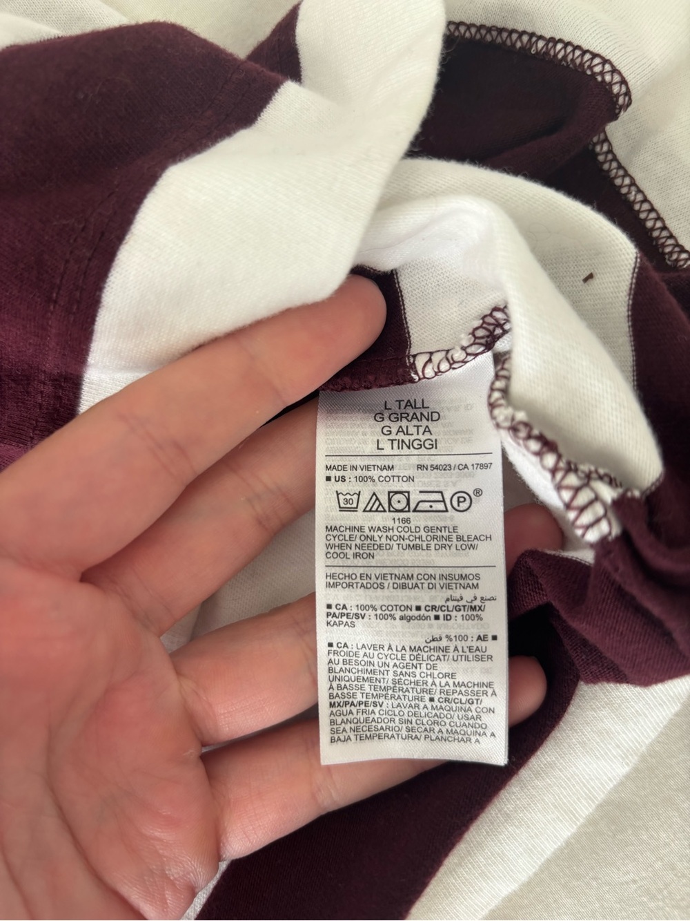 Old Navy Burgundy & White Striped Tee Large Tall - Picture 4 of 5